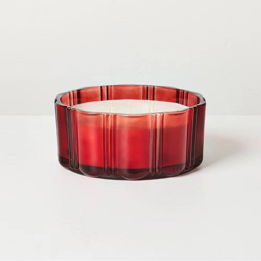Hearth & Hand Red Glass Candle Balsam Berry XL 5 Wick Scalloped Christmas Target